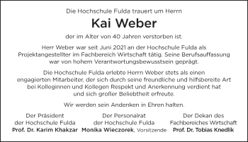 Traueranzeige von Kai Weber von FZ