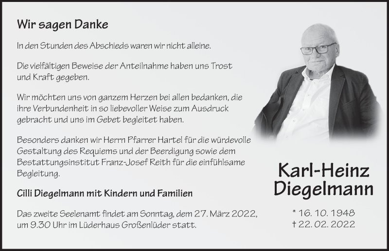  Traueranzeige für Karl-Heinz Diegelmann vom 25.03.2022 aus FZ