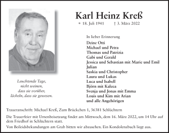 Traueranzeige von Karl Heinz Kreß von FZ