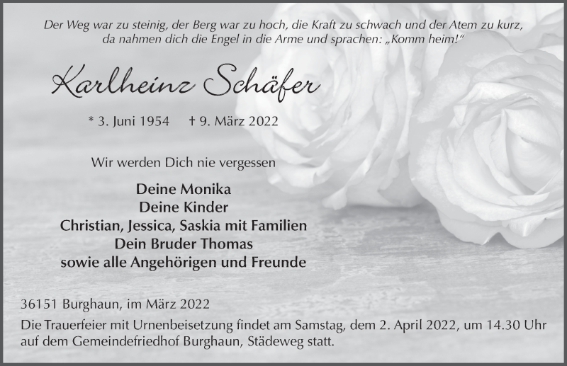  Traueranzeige für Karlheinz Schäfer vom 30.03.2022 aus FZ