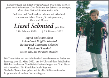 Traueranzeige von Liesel Schmied von FZ