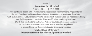 Traueranzeige von Liselotte Schilhabel von FZ