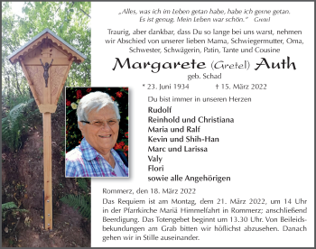 Traueranzeige von Margarete Auth von FZ