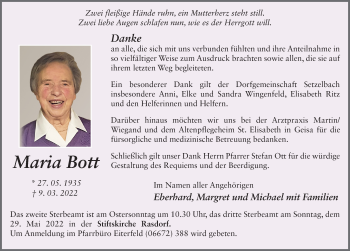 Traueranzeige von Maria Bott von FZ