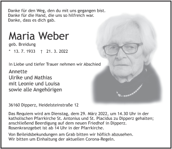 Traueranzeige von Maria Weber von FZ