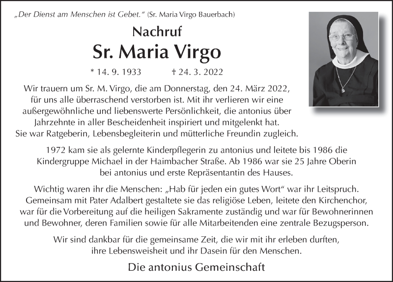  Traueranzeige für Maria Katharina Bauerbach vom 30.03.2022 aus FZ