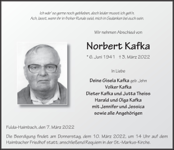Traueranzeige von Norbert Kafka von FZ