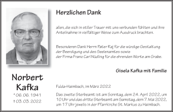 Traueranzeige von Norbert Kafka von FZ