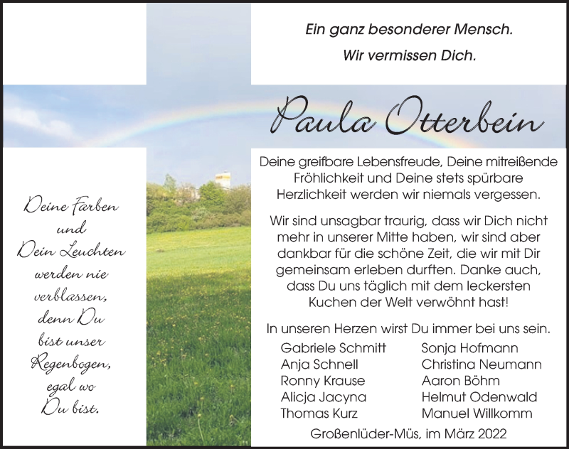  Traueranzeige für Paula Otterbein vom 04.03.2022 aus FZ