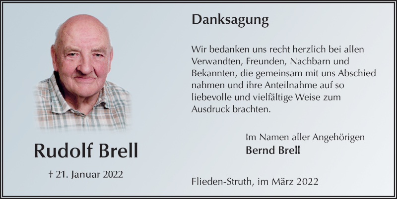  Traueranzeige für Rudolf Brell vom 11.03.2022 aus FZ