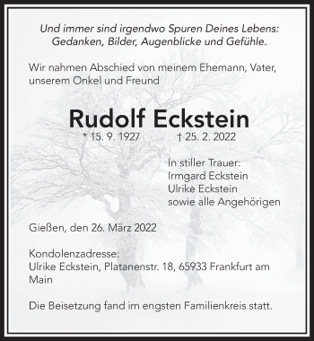 Traueranzeige von Rudolf Eckstein von FZ