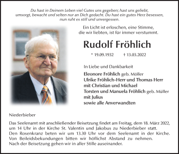 Traueranzeige von Rudolf Fröhlich von FZ
