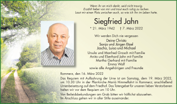 Traueranzeige von Siegfried Jahn von FZ
