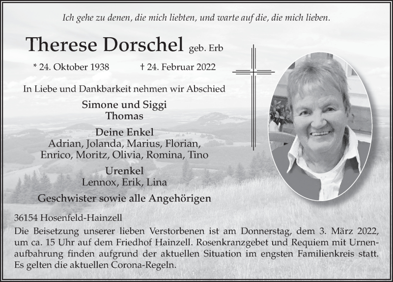  Traueranzeige für Therese Dorschel vom 01.03.2022 aus FZ