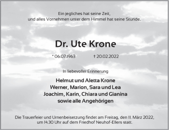 Traueranzeige von Ute Krone von FZ