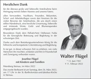 Traueranzeige von Walter Flügel von FZ