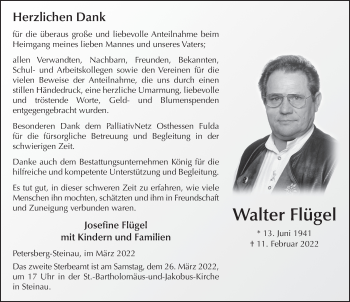 Traueranzeige von Walter Flügel