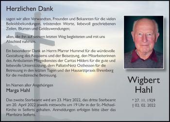 Traueranzeige von Wigbert Hahl von FZ