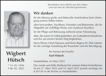 Traueranzeige von Wigbert Hütsch von FZ