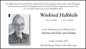 Traueranzeige von Winfried Halbleib von FZ