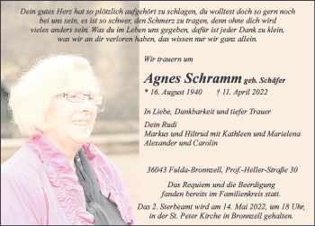 Traueranzeige von Agnes Schramm von FZ