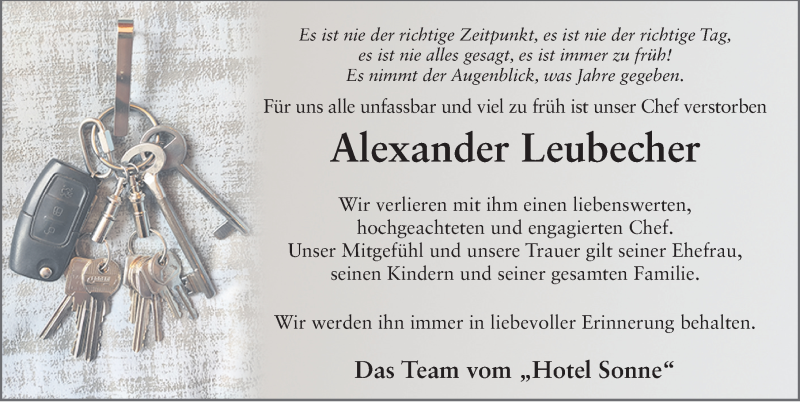 Traueranzeige für Alexander Leubecher vom 09.04.2022 aus FZ