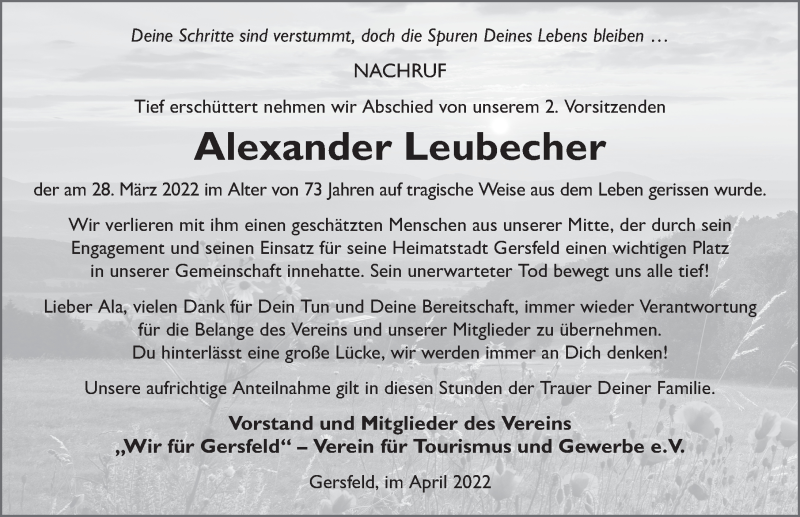  Traueranzeige für Alexander Leubecher vom 09.04.2022 aus FZ