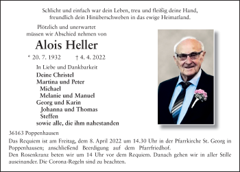 Traueranzeige von Alois Heller von FZ