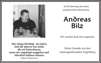 Traueranzeige von Andreas Bilz von FZ