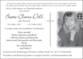 Traueranzeige von Beate-Claire Döll von FZ