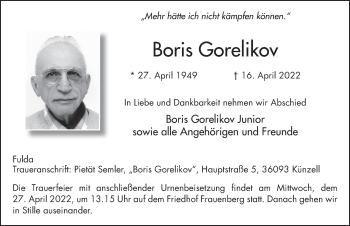 Traueranzeige von Boris Gorelikov von FZ