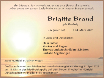 Traueranzeige von Brigitte Brand von FZ