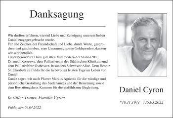 Traueranzeige von Daniel Cyron von FZ