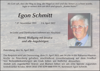 Traueranzeige von Egon Schmitt von FZ