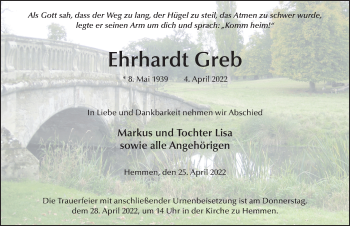 Traueranzeige von Ehrhardt Greb von FZ
