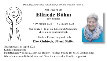 Traueranzeige von Elfriede Böhm von FZ