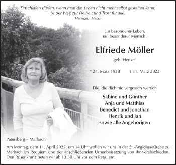 Traueranzeige von Elfriede Möller von FZ