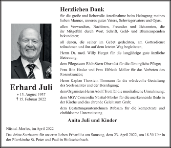 Traueranzeige von Erhard Juli von FZ