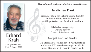 Traueranzeige von Erhard Krah von FZ