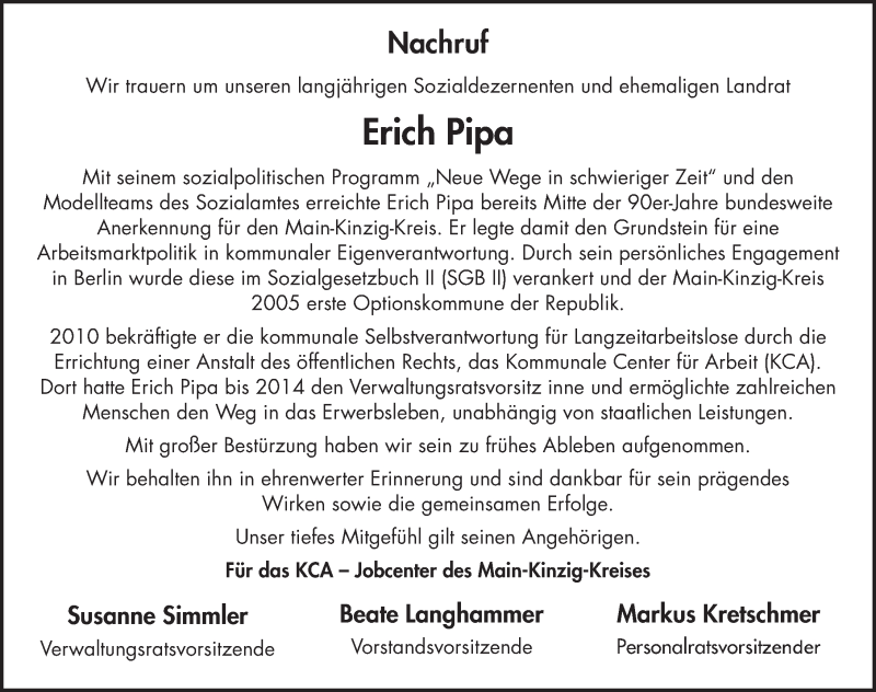  Traueranzeige für Erich Pipa vom 22.04.2022 aus FZ