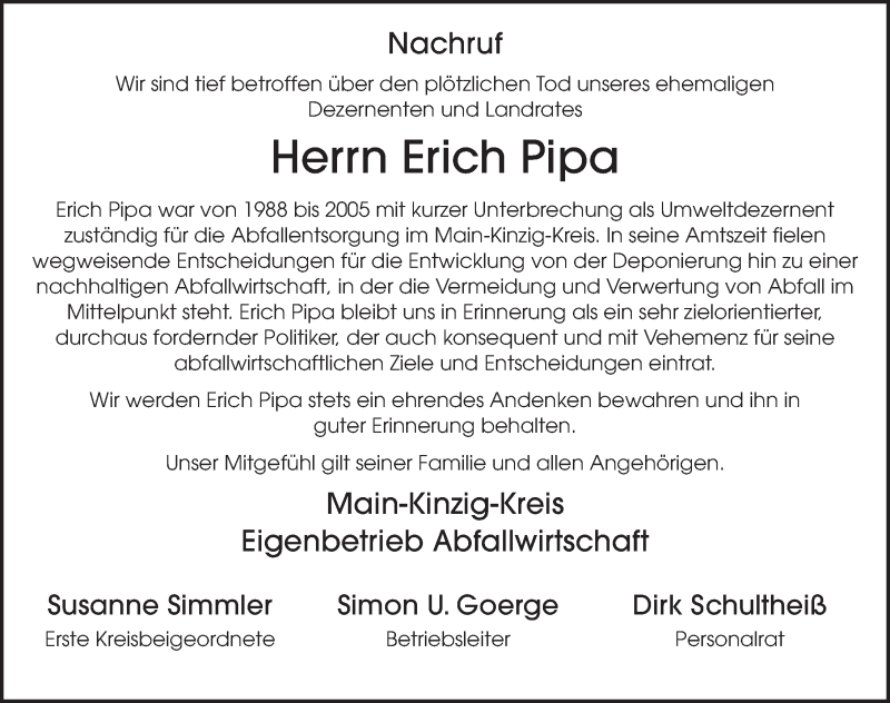  Traueranzeige für Erich Pipa vom 22.04.2022 aus FZ