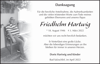 Traueranzeige von Friedhelm Hartwig von FZ