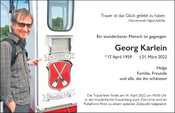Traueranzeige von Georg Karlein von FZ