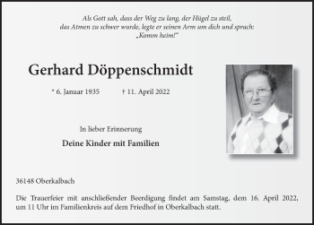 Traueranzeige von Gerhard Döppenschmidt von FZ