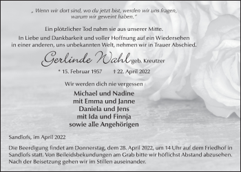 Traueranzeige von Gerlinde Wahl von FZ