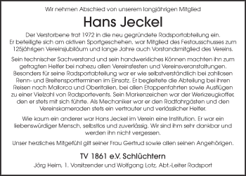 Traueranzeige von Hans Jeckel von FZ