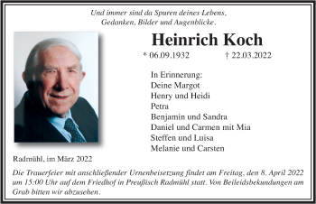 Traueranzeige von Heinrich Koch von FZ