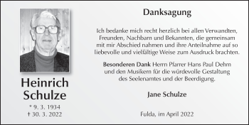 Traueranzeige von Heinrich Schulze von FZ