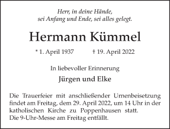 Traueranzeige von Hermann Kümmel von FZ