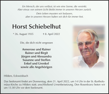 Traueranzeige von Horst Schiebelhut von FZ